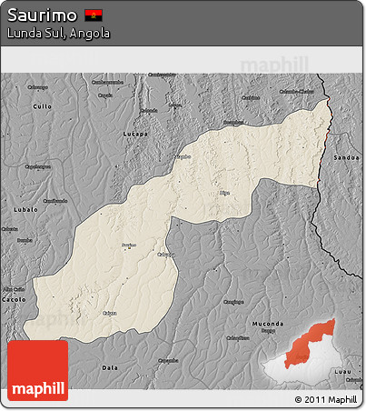 Shaded Relief 3D Map of Saurimo, darken, desaturated