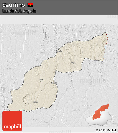 Shaded Relief 3D Map of Saurimo, lighten, desaturated