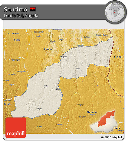 Shaded Relief 3D Map of Saurimo, physical outside