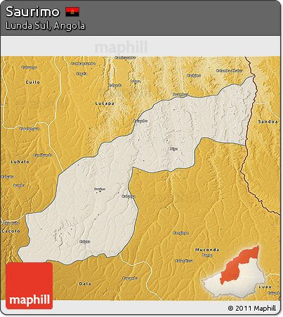 Shaded Relief 3D Map of Saurimo, physical outside