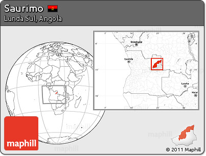 Blank Location Map of Saurimo, highlighted parent region, within the entire country