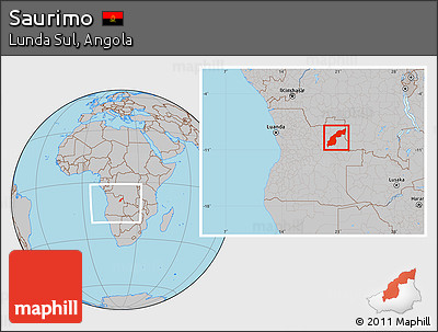 Gray Location Map of Saurimo, within the entire country