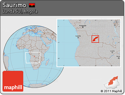 Gray Location Map of Saurimo, within the entire country