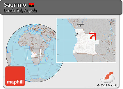 Gray Location Map of Saurimo, highlighted country, within the entire country