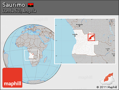 Gray Location Map of Saurimo, highlighted country, within the entire country