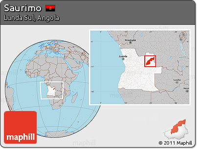 Gray Location Map of Saurimo, highlighted country, within the entire country