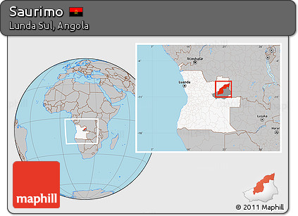 Gray Location Map of Saurimo, highlighted country, highlighted parent region, within the entire country