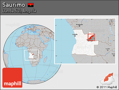 Gray Location Map of Saurimo, highlighted country, highlighted parent region, within the entire country