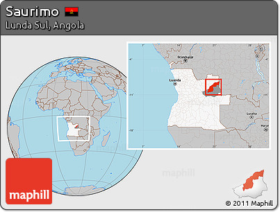 Gray Location Map of Saurimo, highlighted country, highlighted parent region, within the entire country