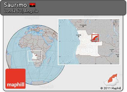 Gray Location Map of Saurimo, highlighted country, highlighted parent region, within the entire country, hill shading