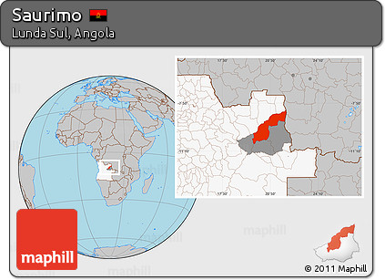 Gray Location Map of Saurimo, highlighted country, highlighted parent region