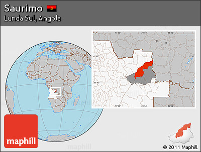 Gray Location Map of Saurimo, highlighted country, highlighted parent region