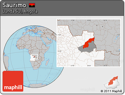 Gray Location Map of Saurimo, highlighted country, highlighted parent region