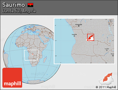 Gray Location Map of Saurimo, highlighted parent region, within the entire country