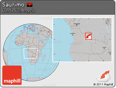 Gray Location Map of Saurimo, highlighted parent region, within the entire country