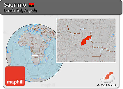 Gray Location Map of Saurimo, hill shading