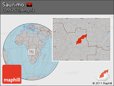 Gray Location Map of Saurimo, hill shading