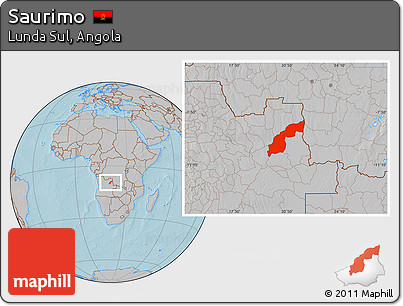 Gray Location Map of Saurimo, hill shading
