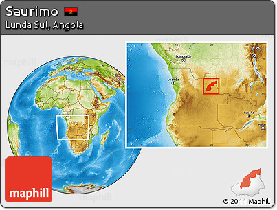 Physical Location Map of Saurimo, within the entire country