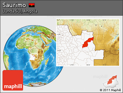 Physical Location Map of Saurimo, highlighted country