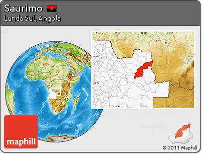 Physical Location Map of Saurimo, highlighted country