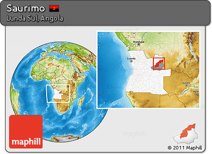 Physical Location Map of Saurimo, highlighted country, highlighted parent region, within the entire country
