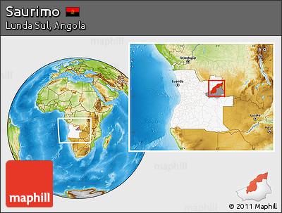 Physical Location Map of Saurimo, highlighted country, highlighted parent region, within the entire country