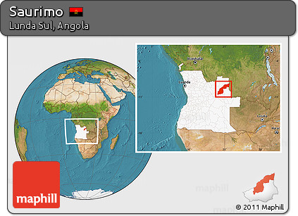 Satellite Location Map of Saurimo, highlighted country, within the entire country