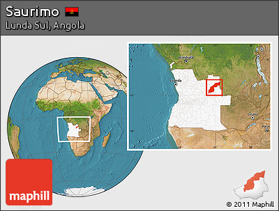 Satellite Location Map of Saurimo, highlighted country, within the entire country