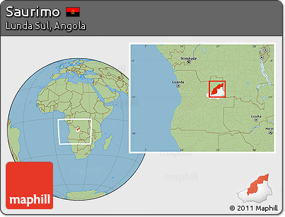 Savanna Style Location Map of Saurimo, highlighted parent region, within the entire country