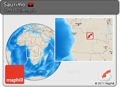 Shaded Relief Location Map of Saurimo, highlighted parent region, within the entire country