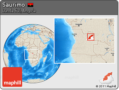 Shaded Relief Location Map of Saurimo, highlighted parent region, within the entire country