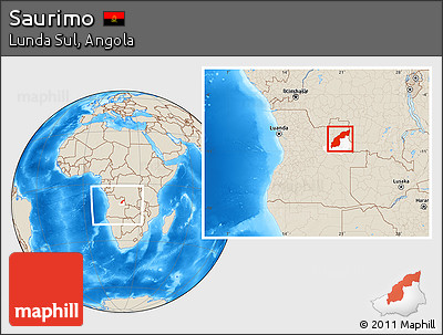 Shaded Relief Location Map of Saurimo, highlighted parent region, within the entire country