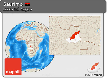 Shaded Relief Location Map of Saurimo, highlighted parent region