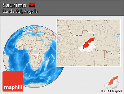 Shaded Relief Location Map of Saurimo, highlighted parent region
