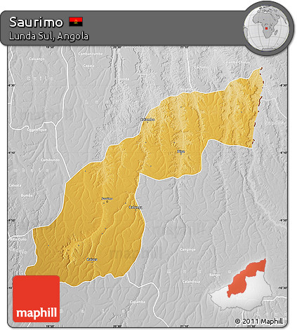 Physical Map of Saurimo, lighten, desaturated