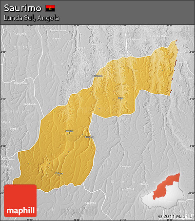 Physical Map of Saurimo, lighten, desaturated