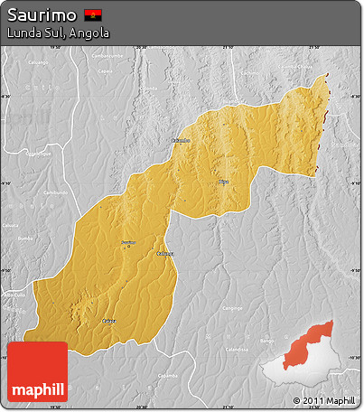 Physical Map of Saurimo, lighten, desaturated