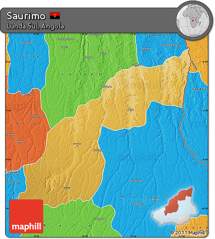 Physical Map of Saurimo, political outside