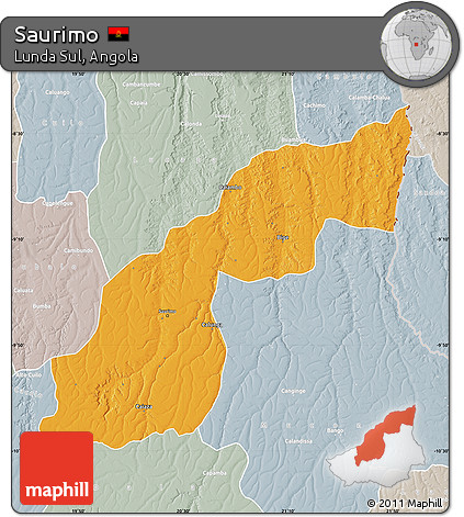 Political Map of Saurimo, lighten, semi-desaturated