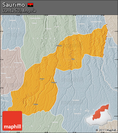 Political Map of Saurimo, lighten, semi-desaturated