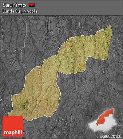 Satellite Map of Saurimo, darken, desaturated