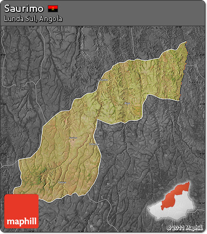 Satellite Map of Saurimo, darken, desaturated