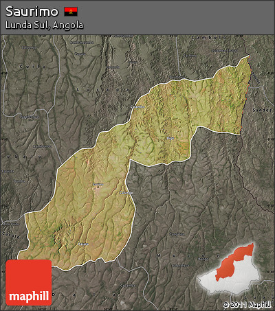 Satellite Map of Saurimo, darken, semi-desaturated