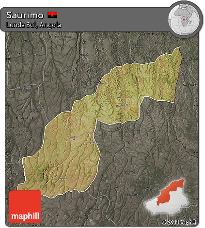 Satellite Map of Saurimo, darken, semi-desaturated