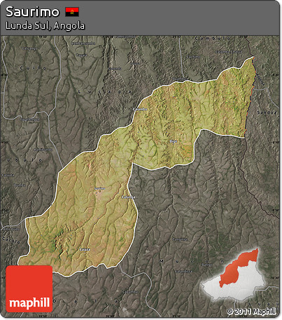 Satellite Map of Saurimo, darken, semi-desaturated