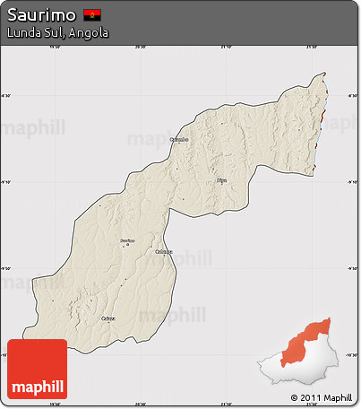 Shaded Relief Map of Saurimo, cropped outside