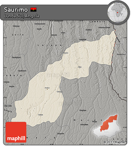 Shaded Relief Map of Saurimo, darken, semi-desaturated