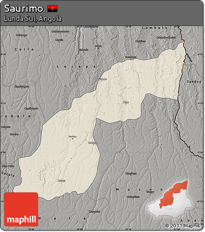 Shaded Relief Map of Saurimo, darken, semi-desaturated
