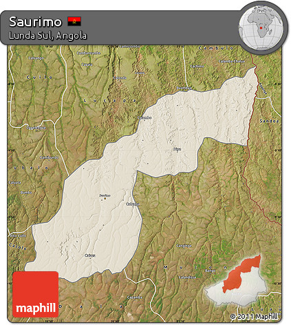 Shaded Relief Map of Saurimo, satellite outside